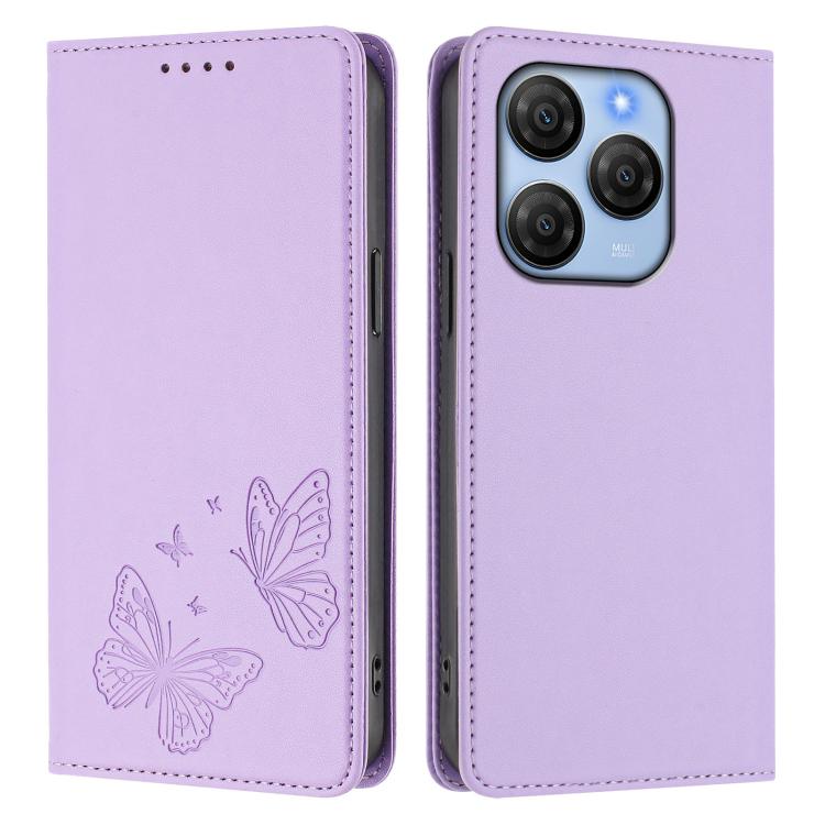 For Blackview Shark 9 Strong Magnetic Dual Butterfly RFID Vegan Leather Phone Case