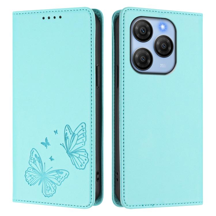 For Blackview Shark 9 Strong Magnetic Dual Butterfly RFID Vegan Leather Phone Case