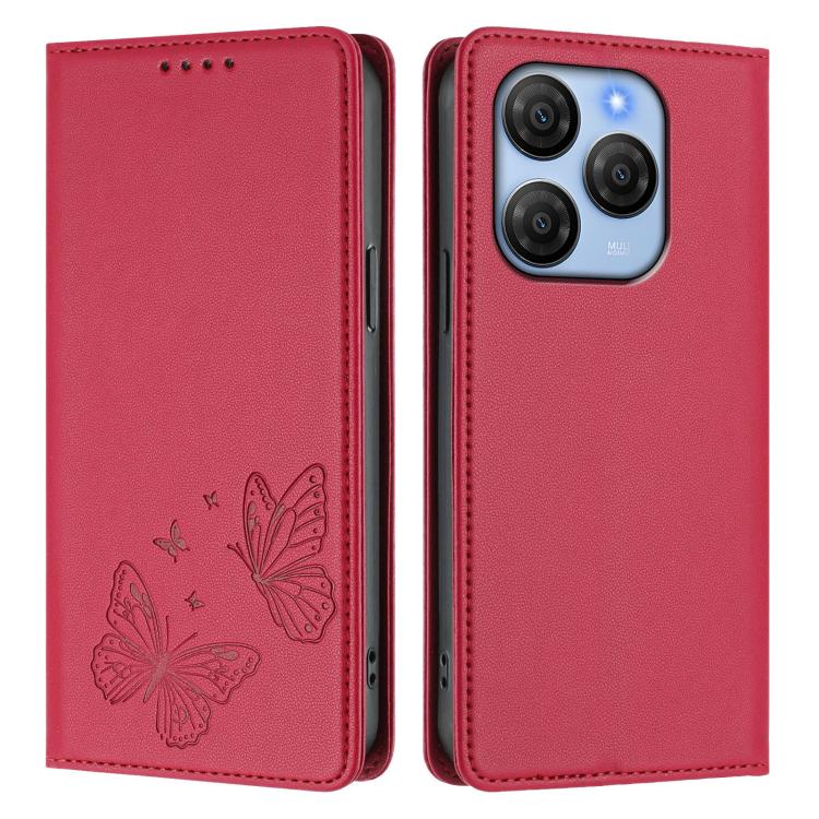 For Blackview Shark 9 Strong Magnetic Dual Butterfly RFID Vegan Leather Phone Case