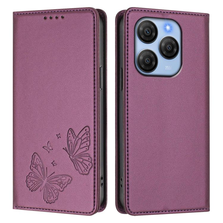 For Blackview Shark 9 Strong Magnetic Dual Butterfly RFID Vegan Leather Phone Case