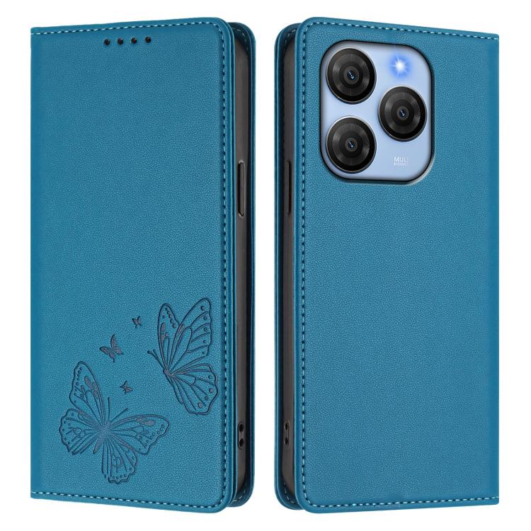 For Blackview Shark 9 Strong Magnetic Dual Butterfly RFID Vegan Leather Phone Case