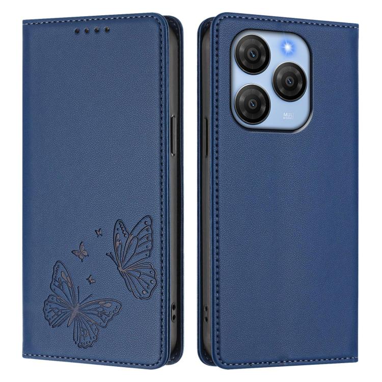 For Blackview Shark 9 Strong Magnetic Dual Butterfly RFID Vegan Leather Phone Case