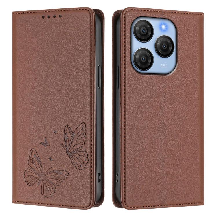 For Blackview Shark 9 Strong Magnetic Dual Butterfly RFID Vegan Leather Phone Case
