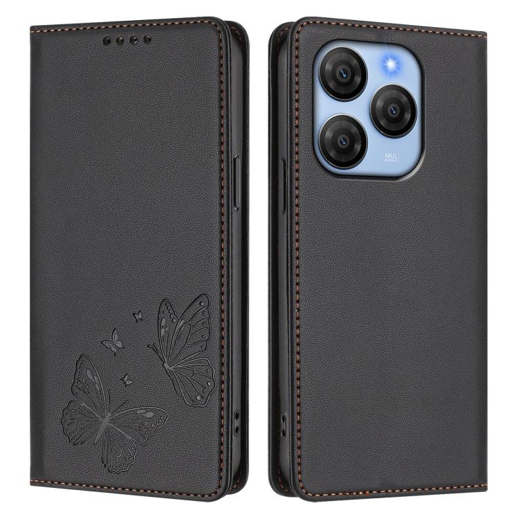 For Blackview Shark 9 Strong Magnetic Dual Butterfly RFID Vegan Leather Phone Case