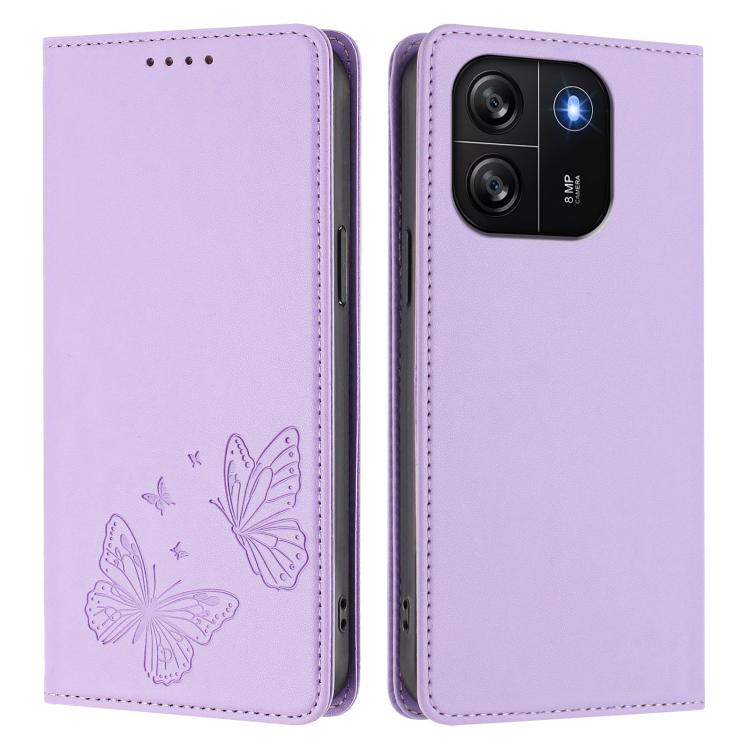 For Blackview Wave 6C Strong Magnetic Dual Butterfly RFID Vegan Leather Phone Case