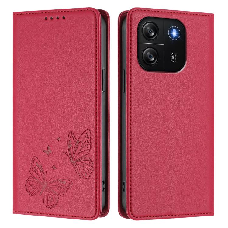For Blackview Wave 6C Strong Magnetic Dual Butterfly RFID Vegan Leather Phone Case