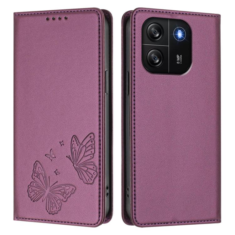 For Blackview Wave 6C Strong Magnetic Dual Butterfly RFID Vegan Leather Phone Case