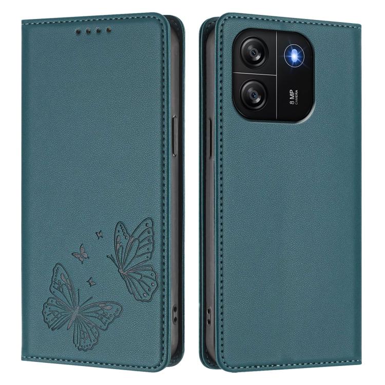 For Blackview Wave 6C Strong Magnetic Dual Butterfly RFID Vegan Leather Phone Case