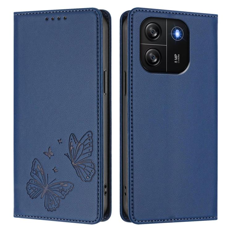 For Blackview Wave 6C Strong Magnetic Dual Butterfly RFID Vegan Leather Phone Case