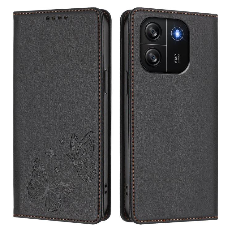 For Blackview Wave 6C Strong Magnetic Dual Butterfly RFID Vegan Leather Phone Case