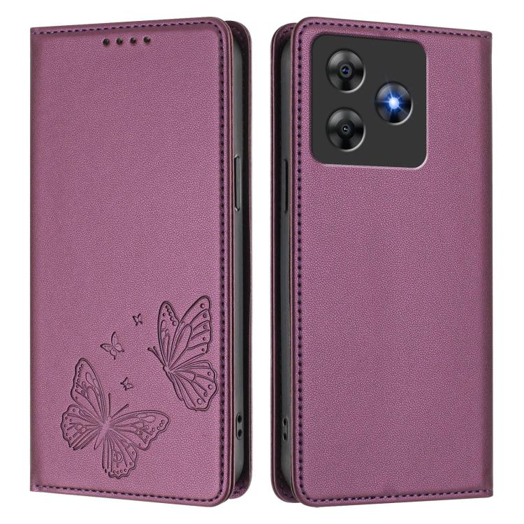 For Blackview Wave 8 / Wave 8C Strong Magnetic Dual Butterfly RFID Vegan Leather Phone Case