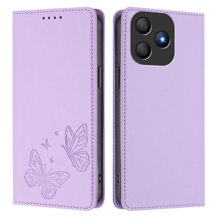 For Blackview Wave 9C Strong Magnetic Dual Butterfly RFID Vegan Leather Phone Case