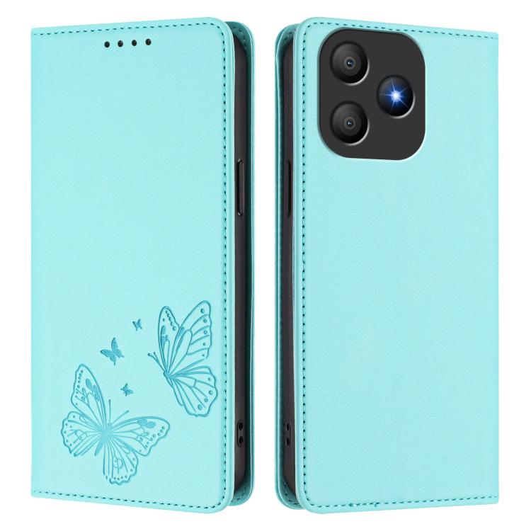 For Blackview Wave 9C Strong Magnetic Dual Butterfly RFID Vegan Leather Phone Case