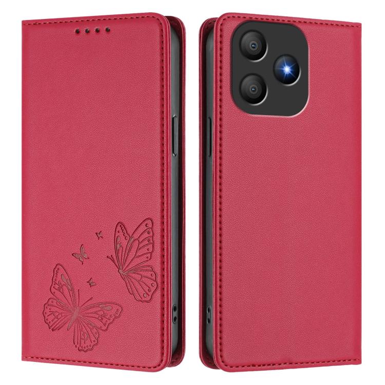 For Blackview Wave 9C Strong Magnetic Dual Butterfly RFID Vegan Leather Phone Case