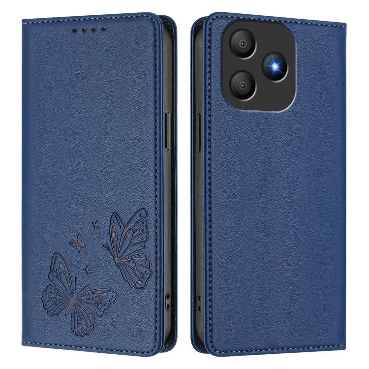 For Blackview Wave 9C Strong Magnetic Dual Butterfly RFID Vegan Leather Phone Case