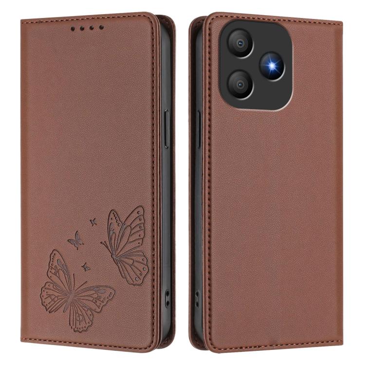 For Blackview Wave 9C Strong Magnetic Dual Butterfly RFID Vegan Leather Phone Case