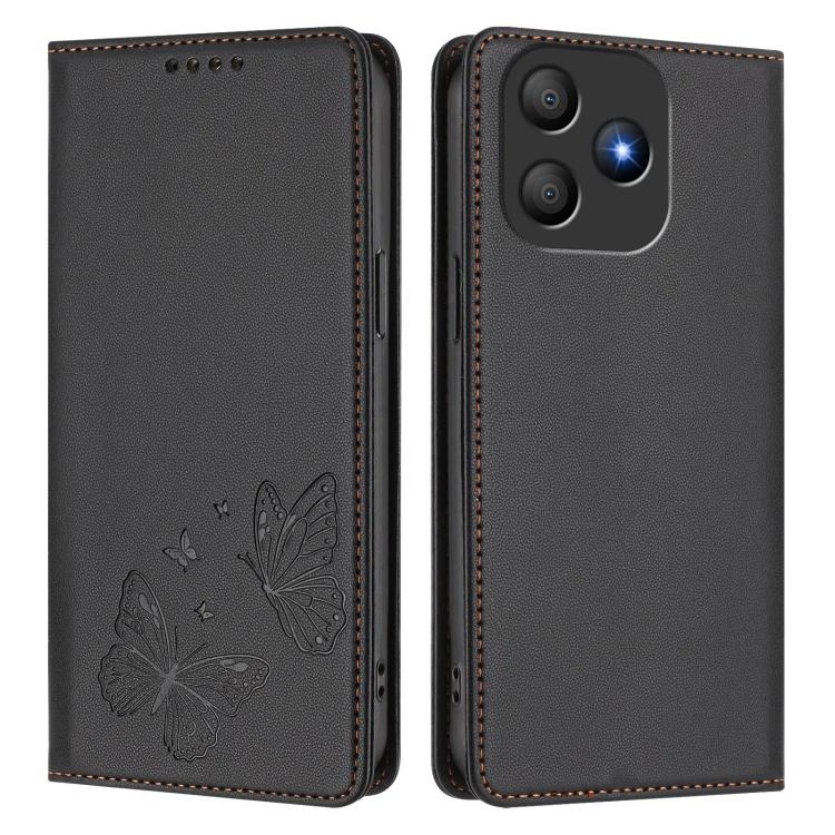 For Blackview Wave 9C Strong Magnetic Dual Butterfly RFID Vegan Leather Phone Case