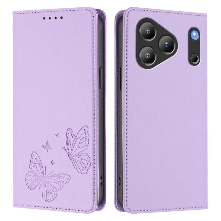 For Blackview Wave 7C Strong Magnetic Dual Butterfly RFID Vegan Leather Phone Case