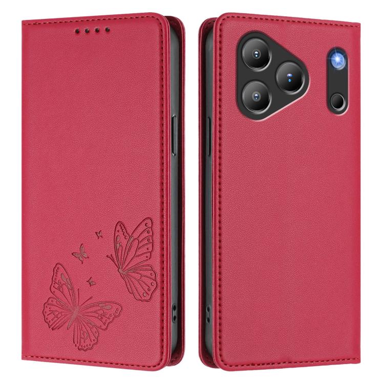 For Blackview Wave 7C Strong Magnetic Dual Butterfly RFID Vegan Leather Phone Case