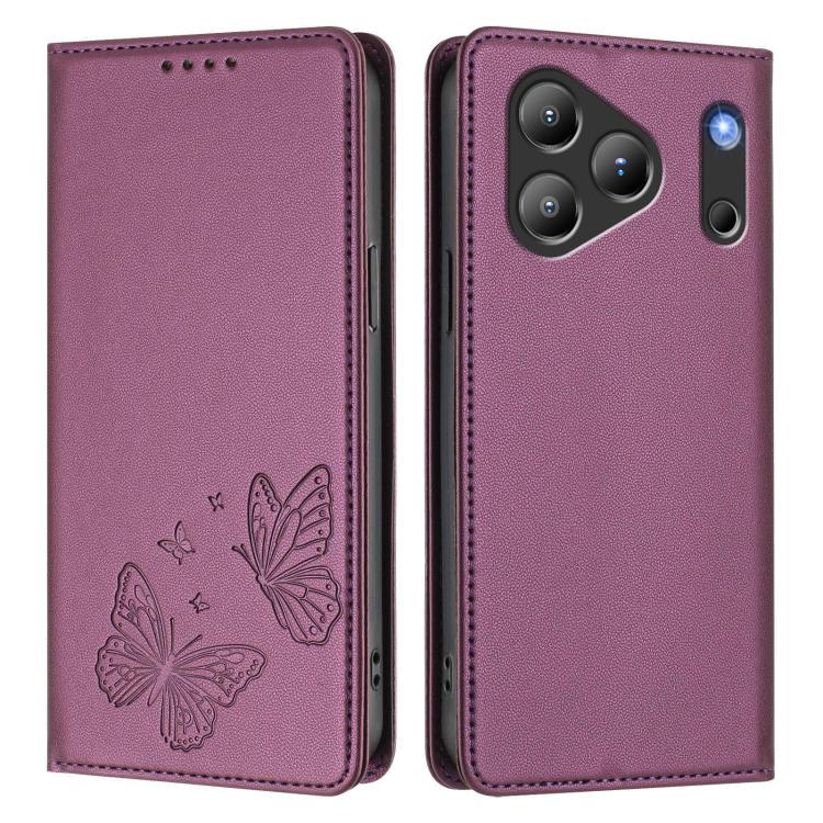 For Blackview Wave 7C Strong Magnetic Dual Butterfly RFID Vegan Leather Phone Case