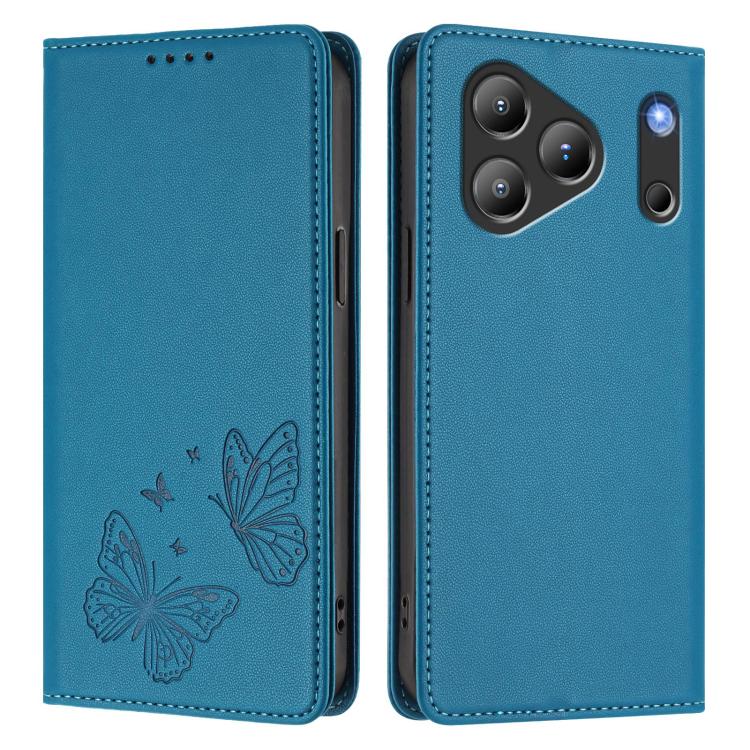 For Blackview Wave 7C Strong Magnetic Dual Butterfly RFID Vegan Leather Phone Case