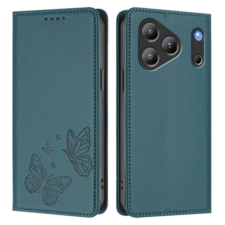 For Blackview Wave 7C Strong Magnetic Dual Butterfly RFID Vegan Leather Phone Case