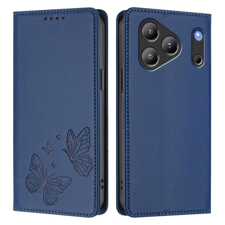 For Blackview Wave 7C Strong Magnetic Dual Butterfly RFID Vegan Leather Phone Case