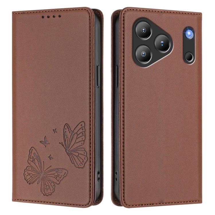 For Blackview Wave 7C Strong Magnetic Dual Butterfly RFID Vegan Leather Phone Case