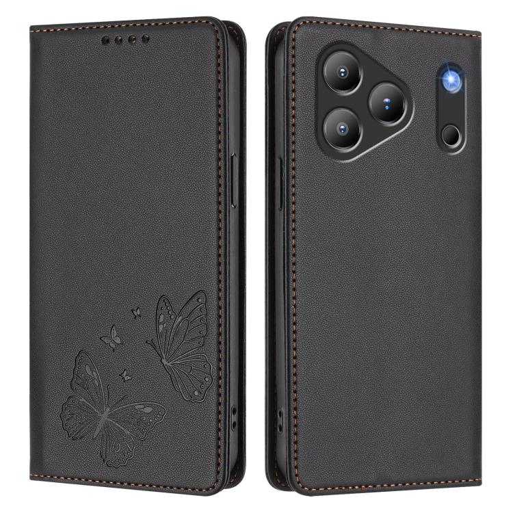 For Blackview Wave 7C Strong Magnetic Dual Butterfly RFID Vegan Leather Phone Case
