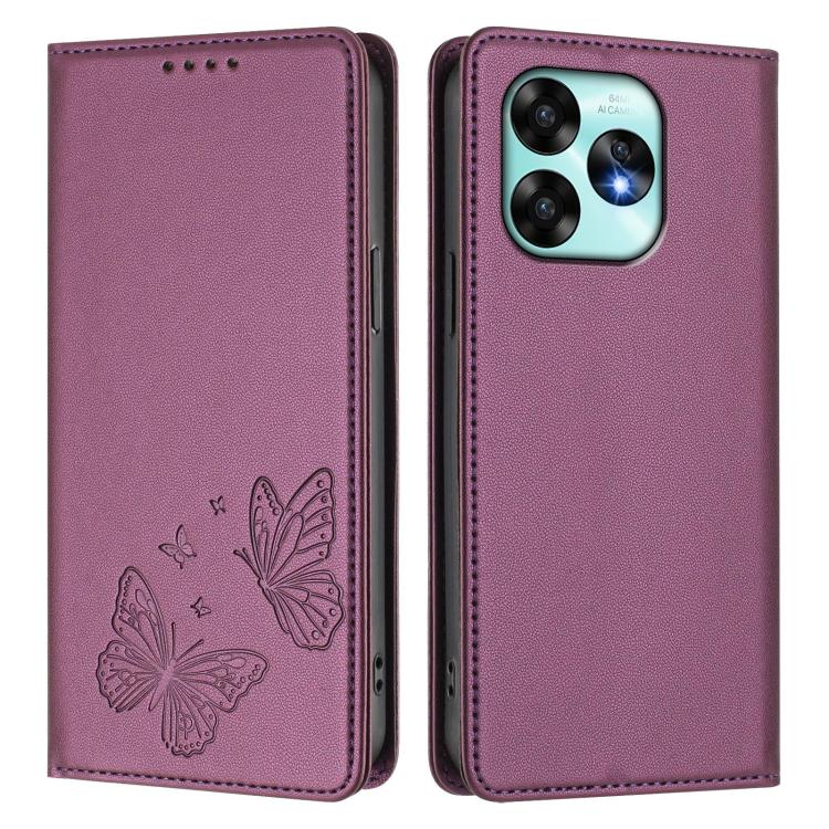 For UMIDIGI A15 / A15C / A15T Strong Magnetic Dual Butterfly RFID Vegan Leather Phone Case