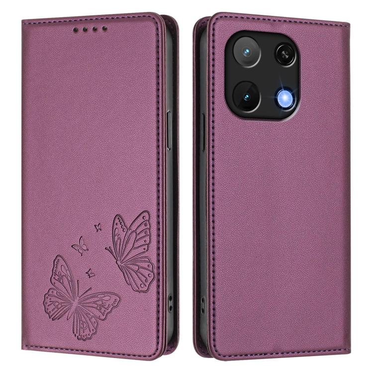 For UMIDIGI Note 90 Strong Magnetic Dual Butterfly RFID Vegan Leather Phone Case