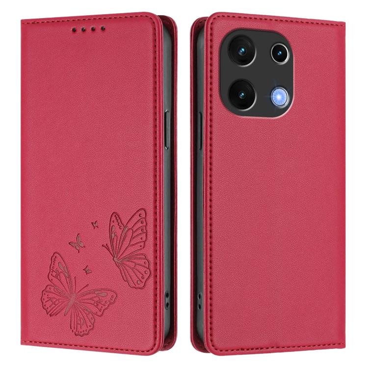 For UMIDIGI Note 100 4G / 5G Strong Magnetic Dual Butterfly RFID Vegan Leather Phone Case