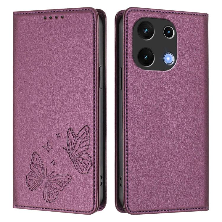For UMIDIGI Note 100 4G / 5G Strong Magnetic Dual Butterfly RFID Vegan Leather Phone Case
