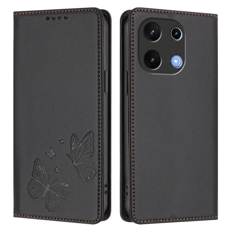 For UMIDIGI Note 100 4G / 5G Strong Magnetic Dual Butterfly RFID Vegan Leather Phone Case