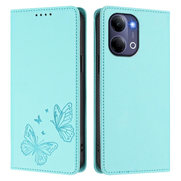 For vivo Y21 5G Global / Y05 4G Strong Magnetic Dual Butterfly RFID Vegan Leather Phone Case