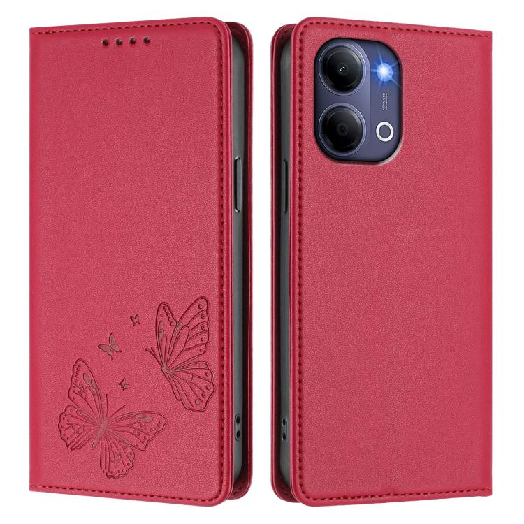 For vivo Y21 5G Global / Y05 4G Strong Magnetic Dual Butterfly RFID Vegan Leather Phone Case