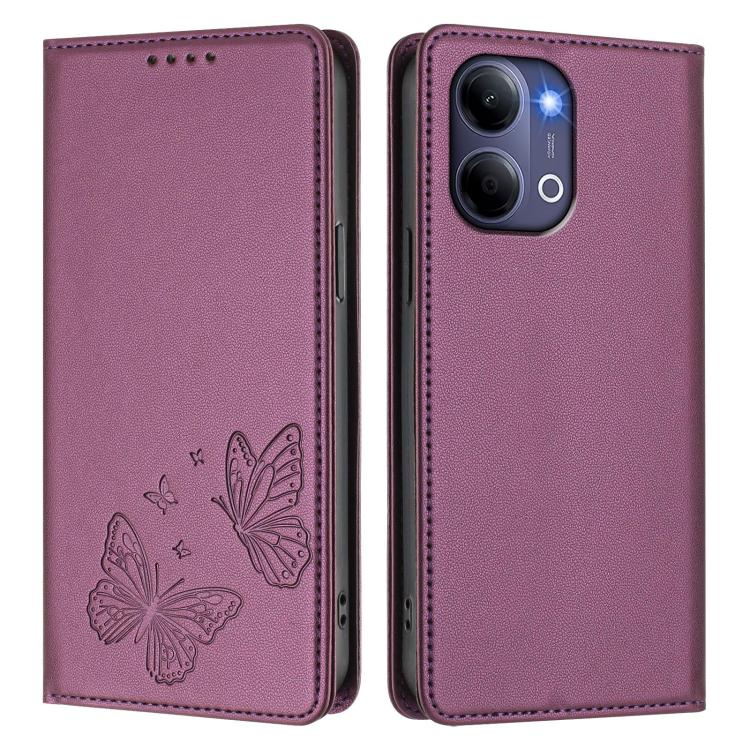 For vivo Y21 5G Global / Y05 4G Strong Magnetic Dual Butterfly RFID Vegan Leather Phone Case