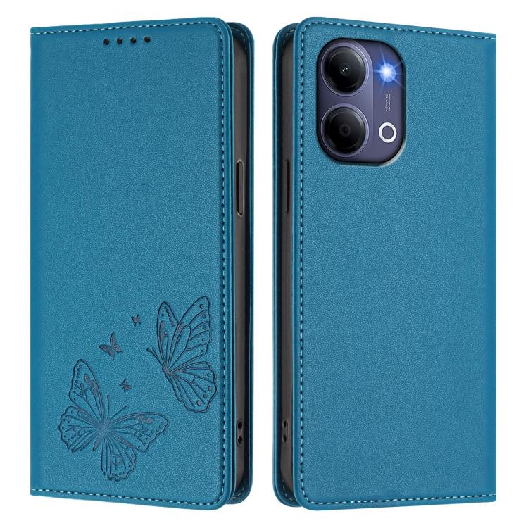 For vivo Y21 5G Global / Y05 4G Strong Magnetic Dual Butterfly RFID Vegan Leather Phone Case