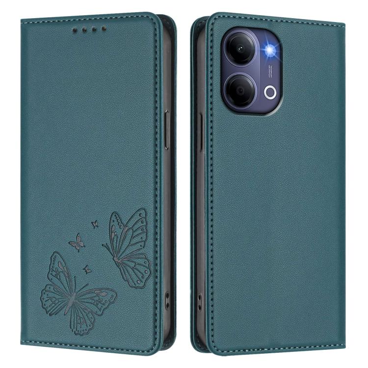 For vivo Y21 5G Global / Y05 4G Strong Magnetic Dual Butterfly RFID Vegan Leather Phone Case