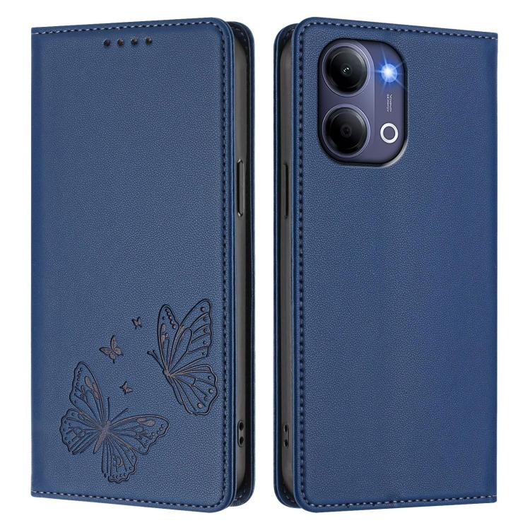 For vivo Y21 5G Global / Y05 4G Strong Magnetic Dual Butterfly RFID Vegan Leather Phone Case