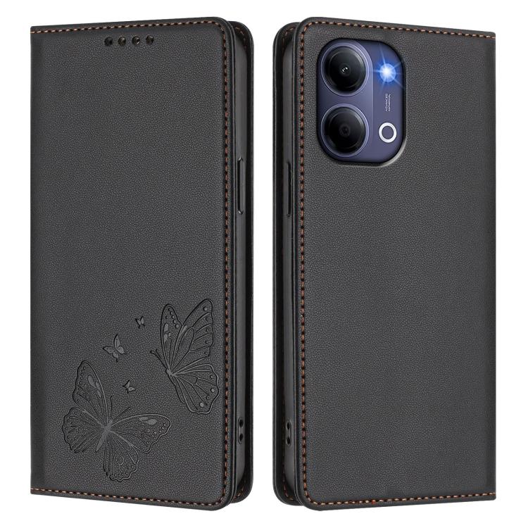 For vivo Y21 5G Global / Y05 4G Strong Magnetic Dual Butterfly RFID Vegan Leather Phone Case