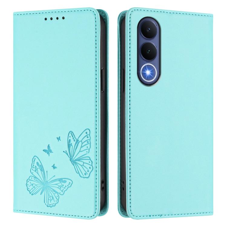 For vivo V70 FE Strong Magnetic Dual Butterfly RFID Vegan Leather Phone Case