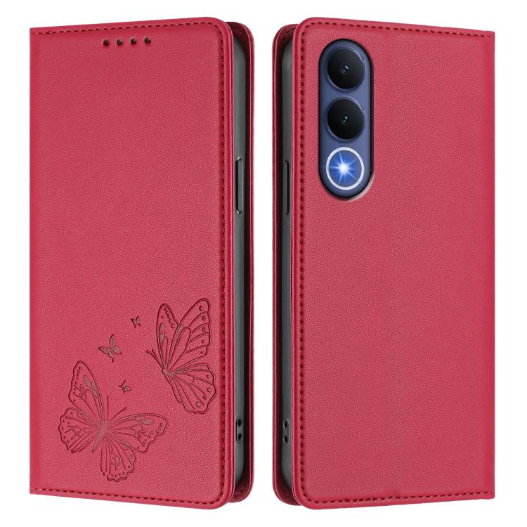 For vivo V70 FE Strong Magnetic Dual Butterfly RFID Vegan Leather Phone Case