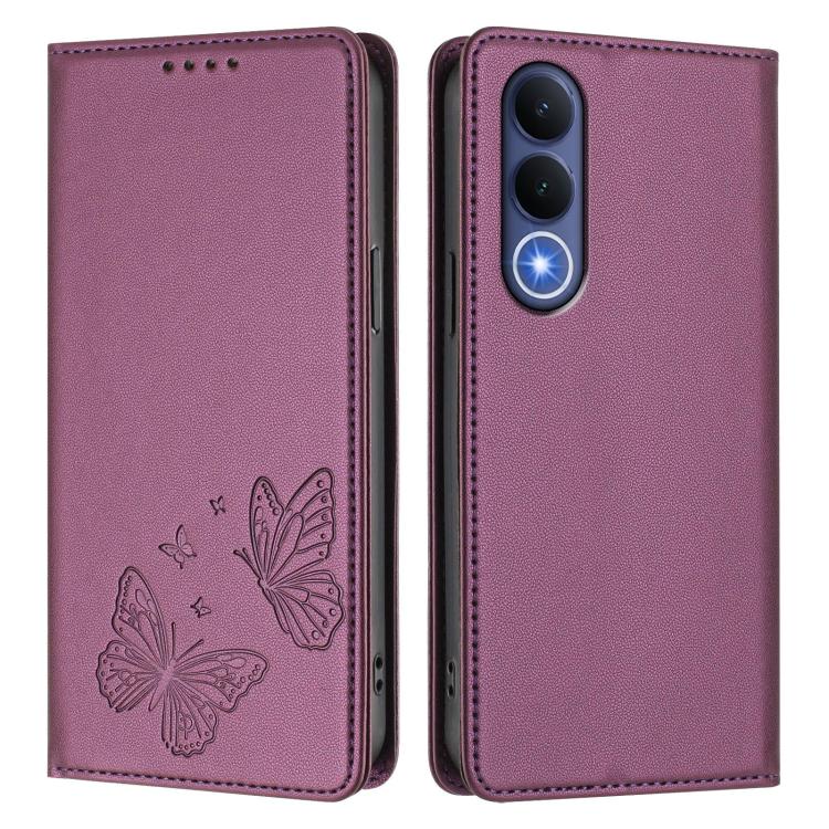 For vivo V70 FE Strong Magnetic Dual Butterfly RFID Vegan Leather Phone Case