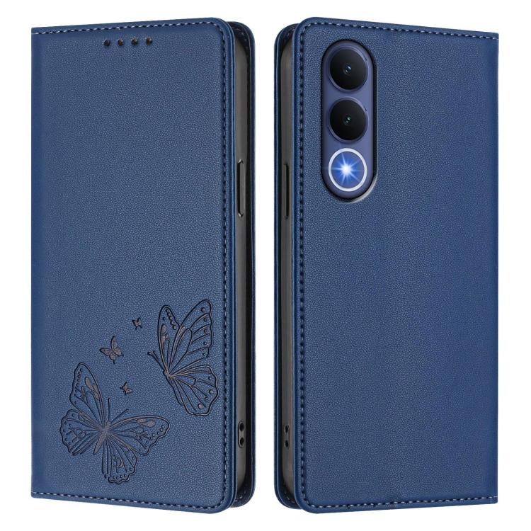 For vivo V70 FE Strong Magnetic Dual Butterfly RFID Vegan Leather Phone Case