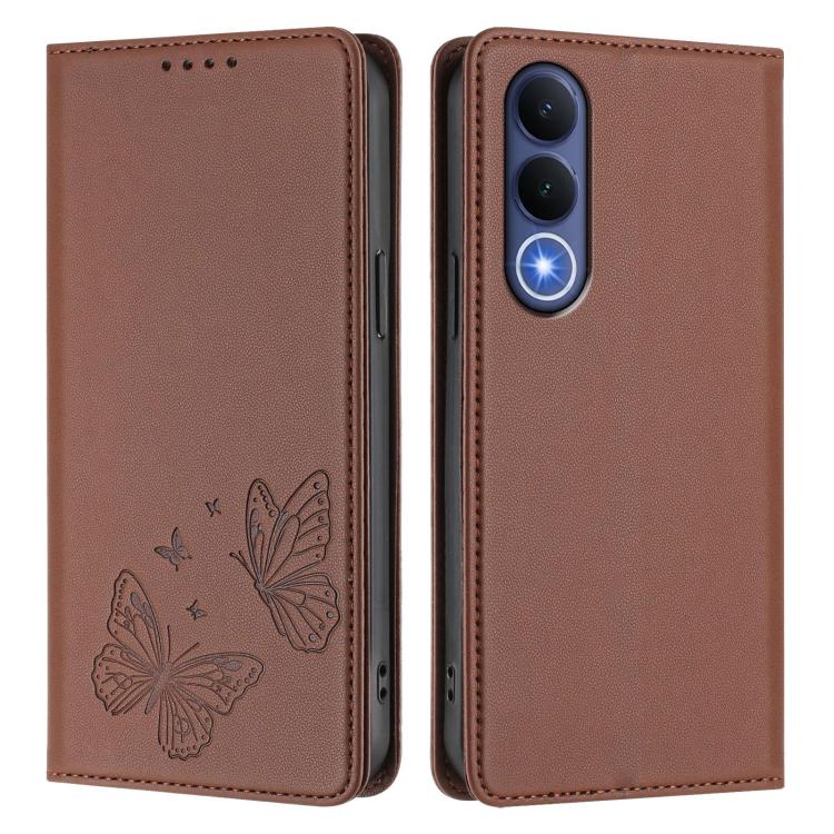 For vivo V70 FE Strong Magnetic Dual Butterfly RFID Vegan Leather Phone Case