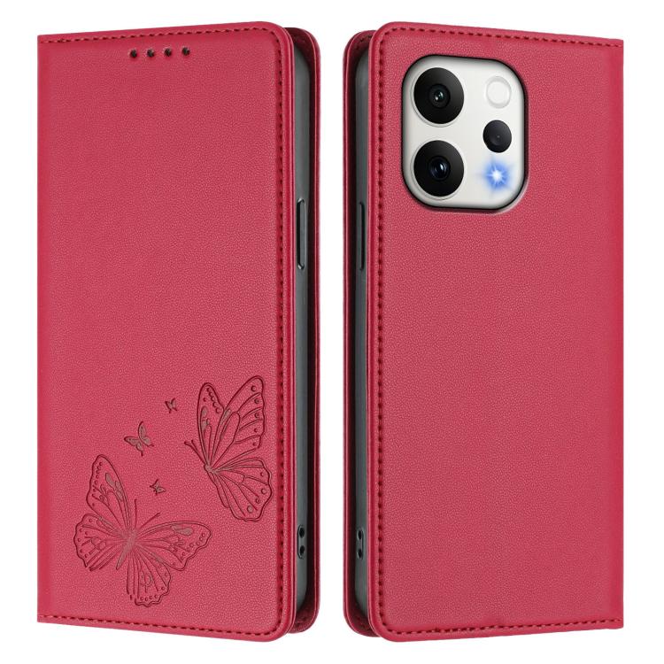 For vivo V70 5G / V70 Elite 5G Global Strong Magnetic Dual Butterfly RFID Vegan Leather Phone Case