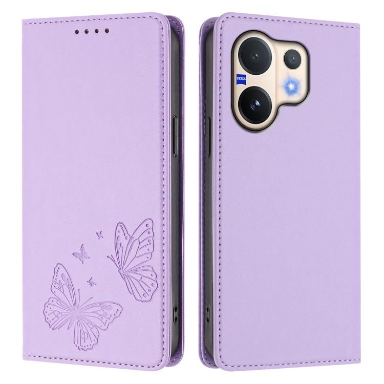 For vivo V60 5G / V60e 5G Global Strong Magnetic Dual Butterfly RFID Vegan Leather Phone Case
