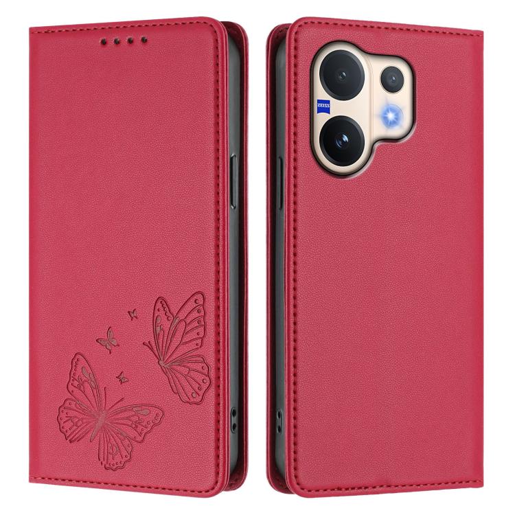 For vivo V60 5G / V60e 5G Global Strong Magnetic Dual Butterfly RFID Vegan Leather Phone Case