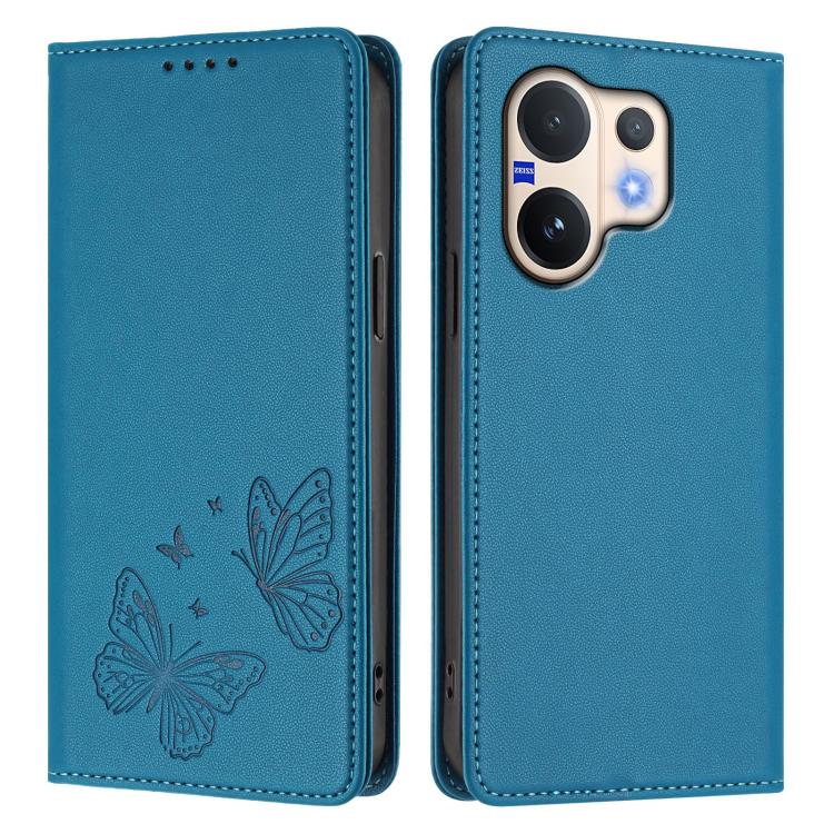 For vivo V60 5G / V60e 5G Global Strong Magnetic Dual Butterfly RFID Vegan Leather Phone Case